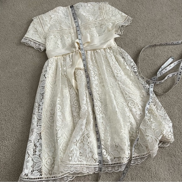 Vintage 80s Jessica McClintock Girls Short Sleeve Cream Lace Dress Sash Tie - Picture 13 of 14
